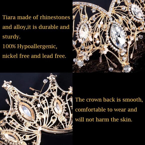 Gold Crown for Women Crystal Tiara Bride Bridesmaid Costume Party Accessory main image 6